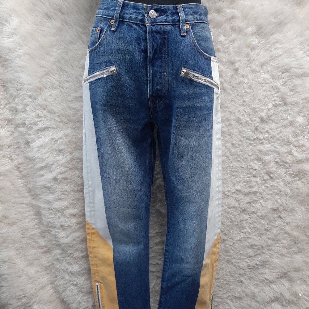 Levi's 501 Womens Jeans Premium Patchwork Zip Leg Button Fly Jeans W28L26